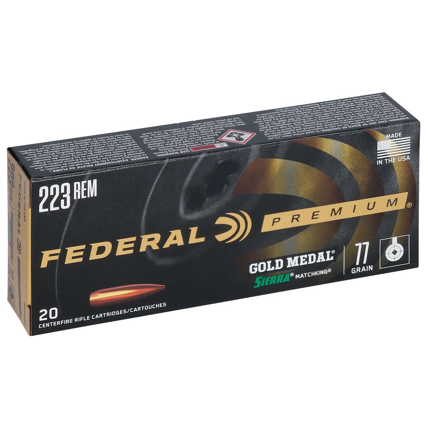 Federal Premium Gold Medal 223 Rem 77gr Sierra MatchKing BTHP - GM223M3