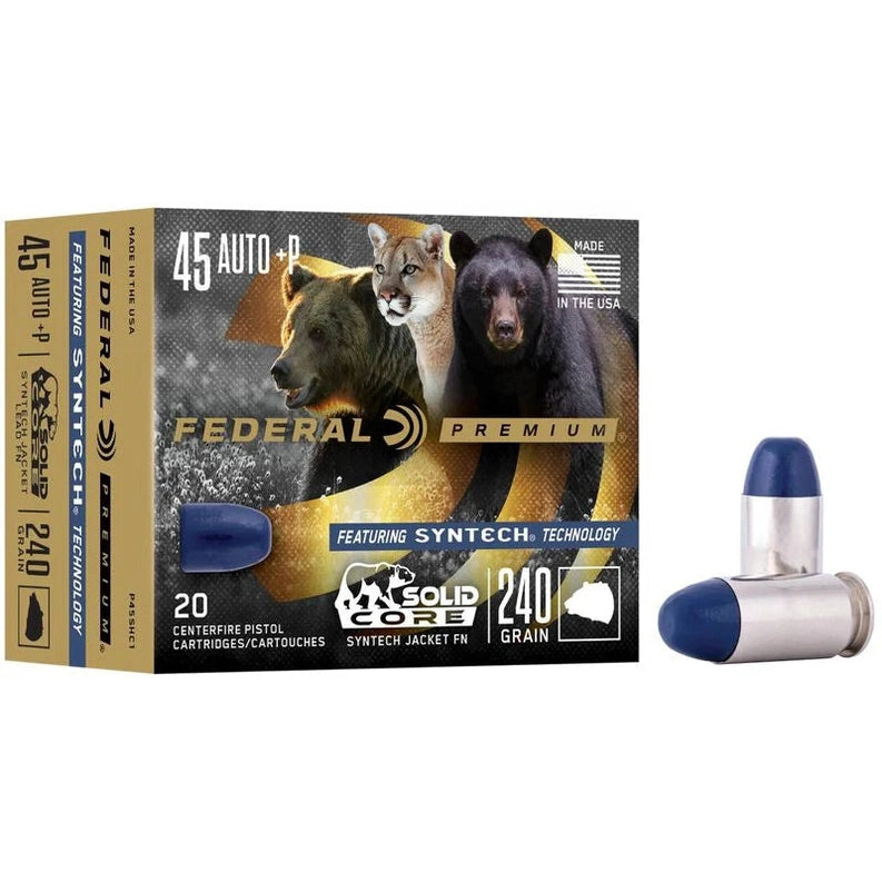 Federal  Premium 45 ACP +P 240gr Solid Core Synthetic Flat Nose - P45SHC1