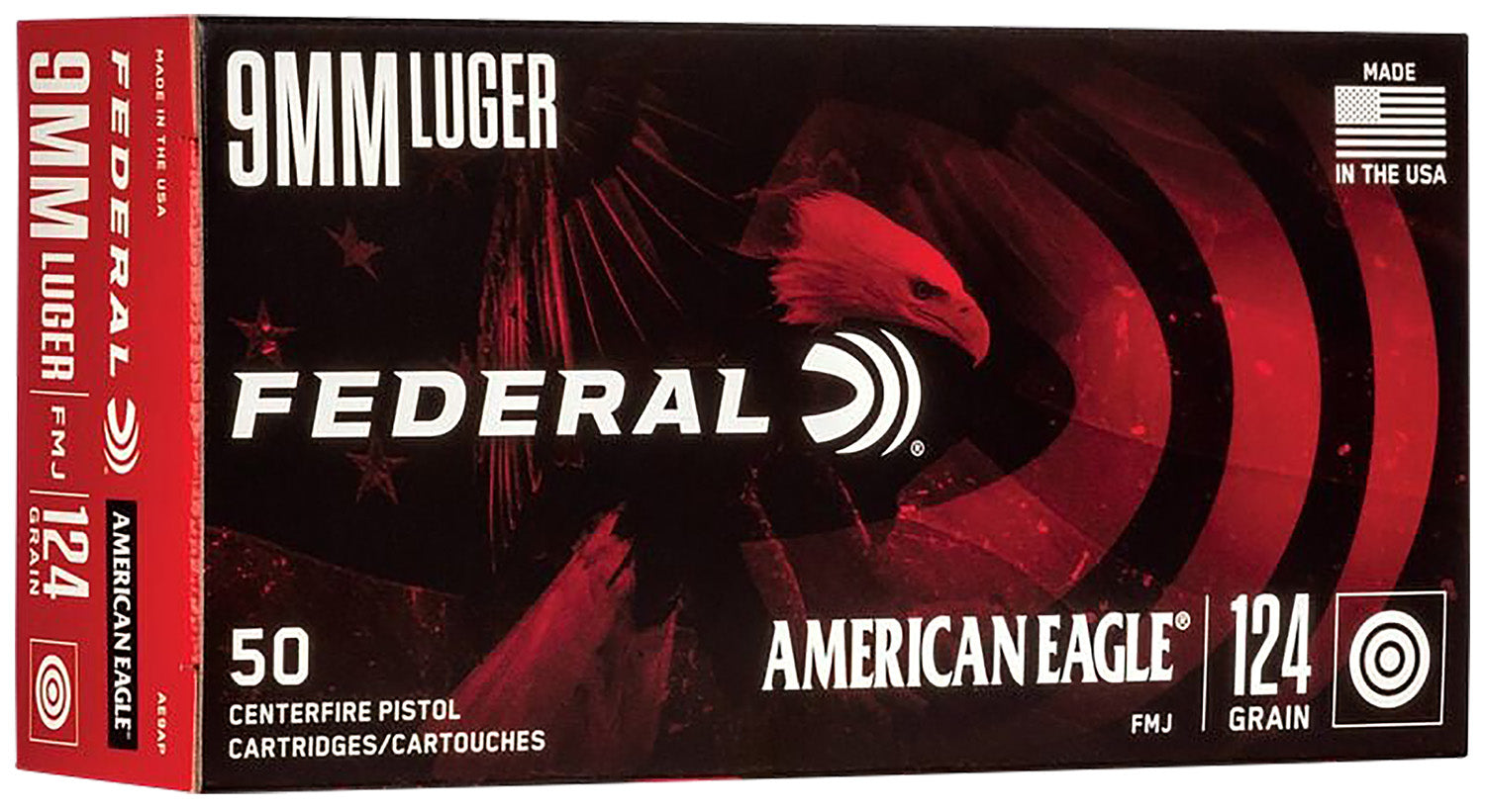 Federal American Eagle 9mm 124gr FMJ Ammo — AE9AP