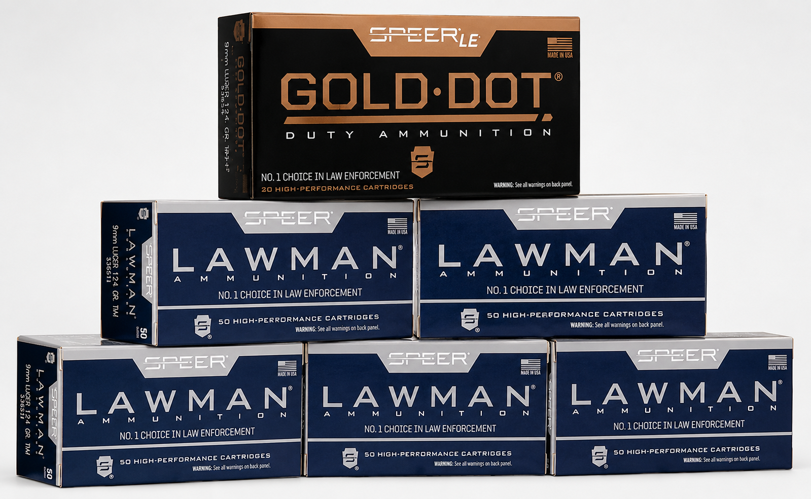 Speer 124gr Train + Defend Bundle - 5x Lawman 53651 + 1x Gold Dot 53618 (300rd)